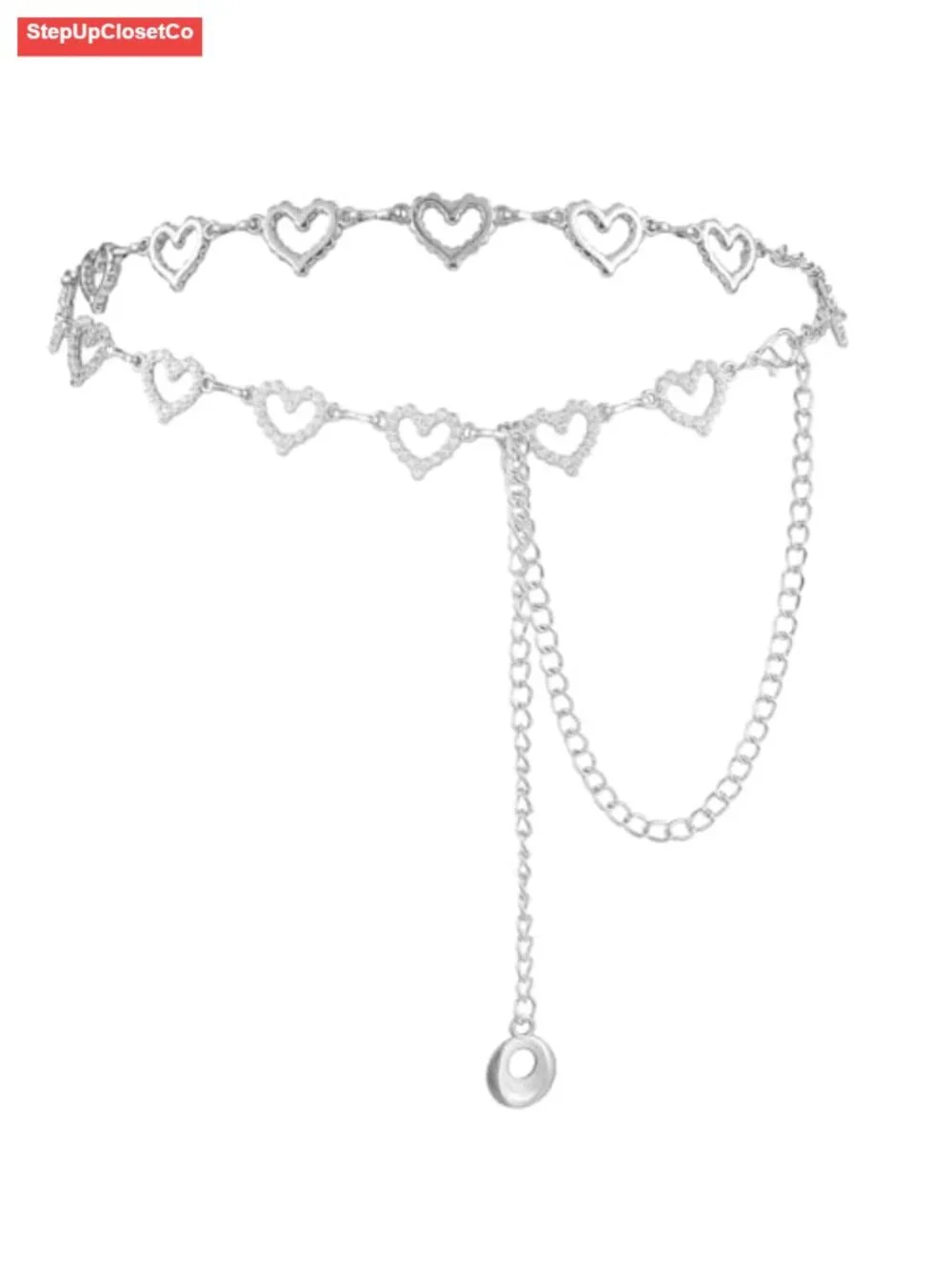 Women's Adjustable Rhinestone Heart Shaped Chain Belt, 110cm Waist Necklace 2